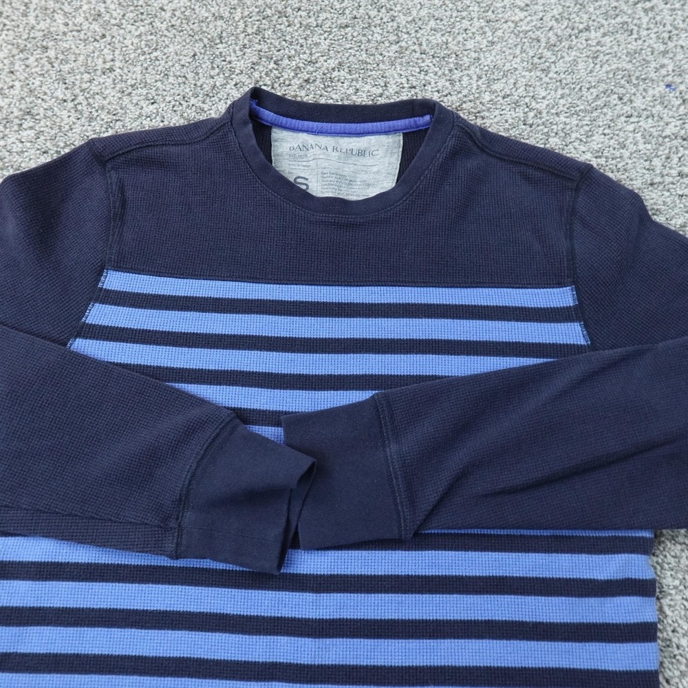 Banana Republic Shirt Mens S Blue Stripe Waffle Knit Thermal Long Sleeve Preppy
